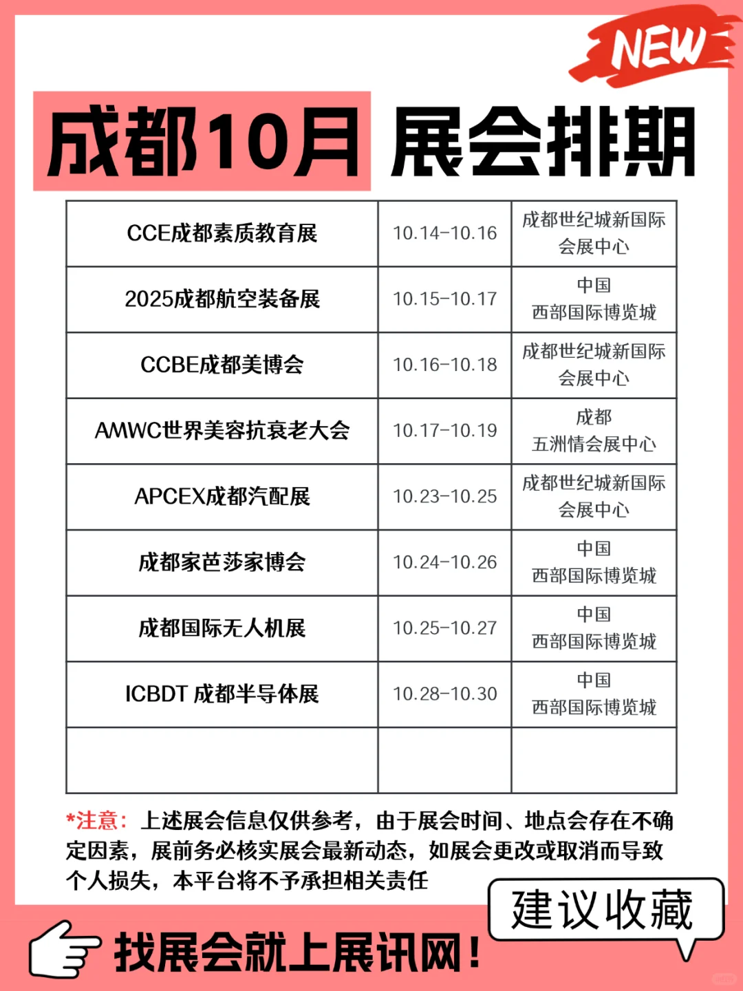 10月｜成都行业展会排期抢先看！