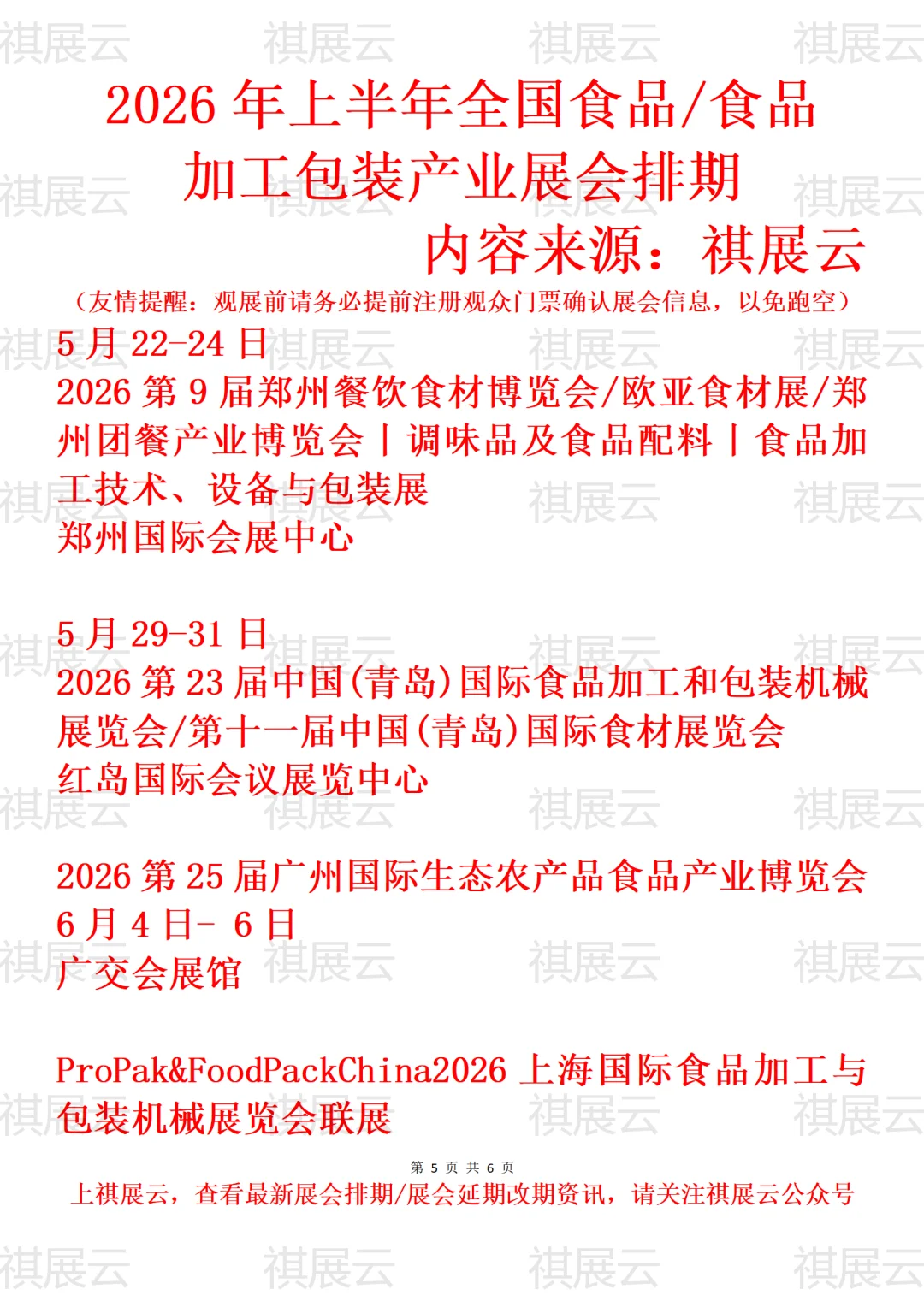 2026年上半年全国食品饮料产业展会排期