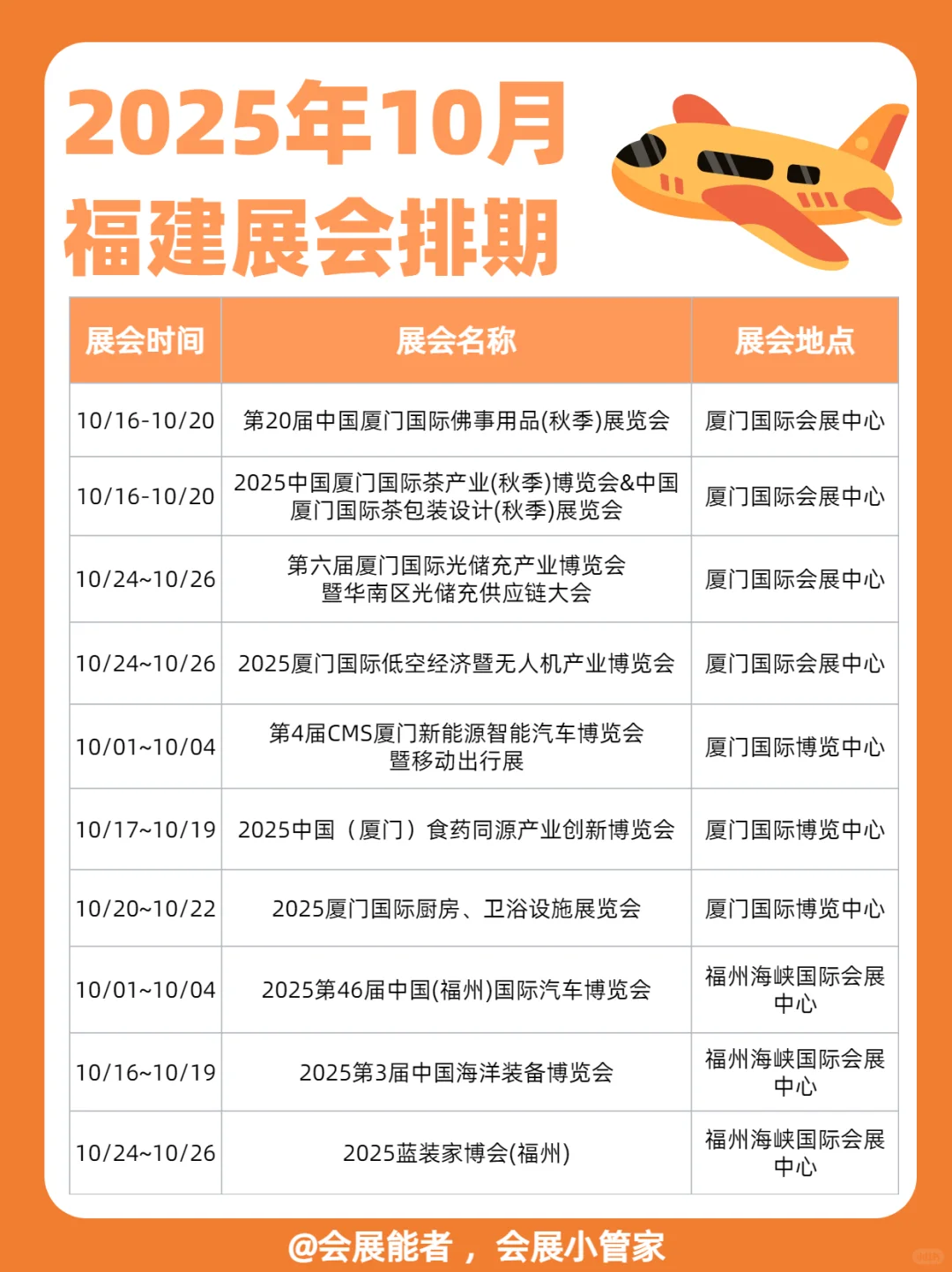 10月福建展会排期来啦~