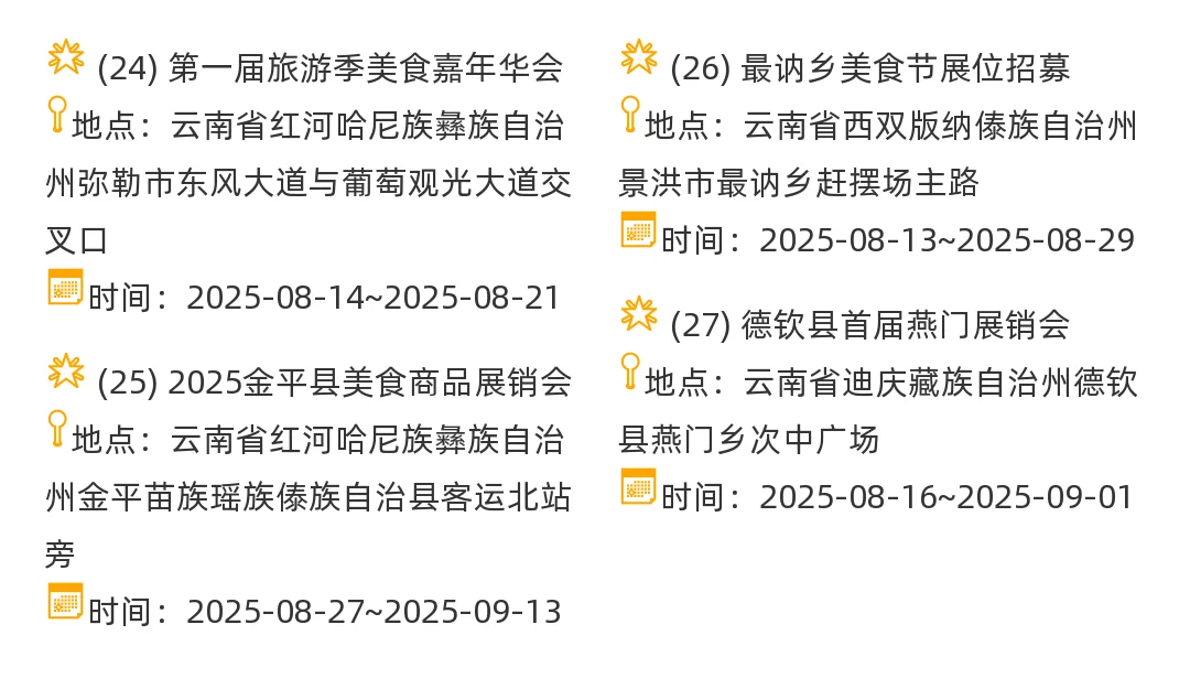 【云南省】2025年8-9月，集市信息汇总