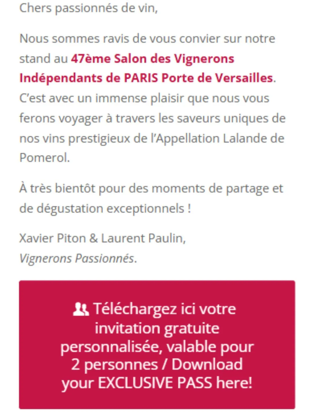 2025巴黎独立酒农展免费邀请函！免费喝红酒