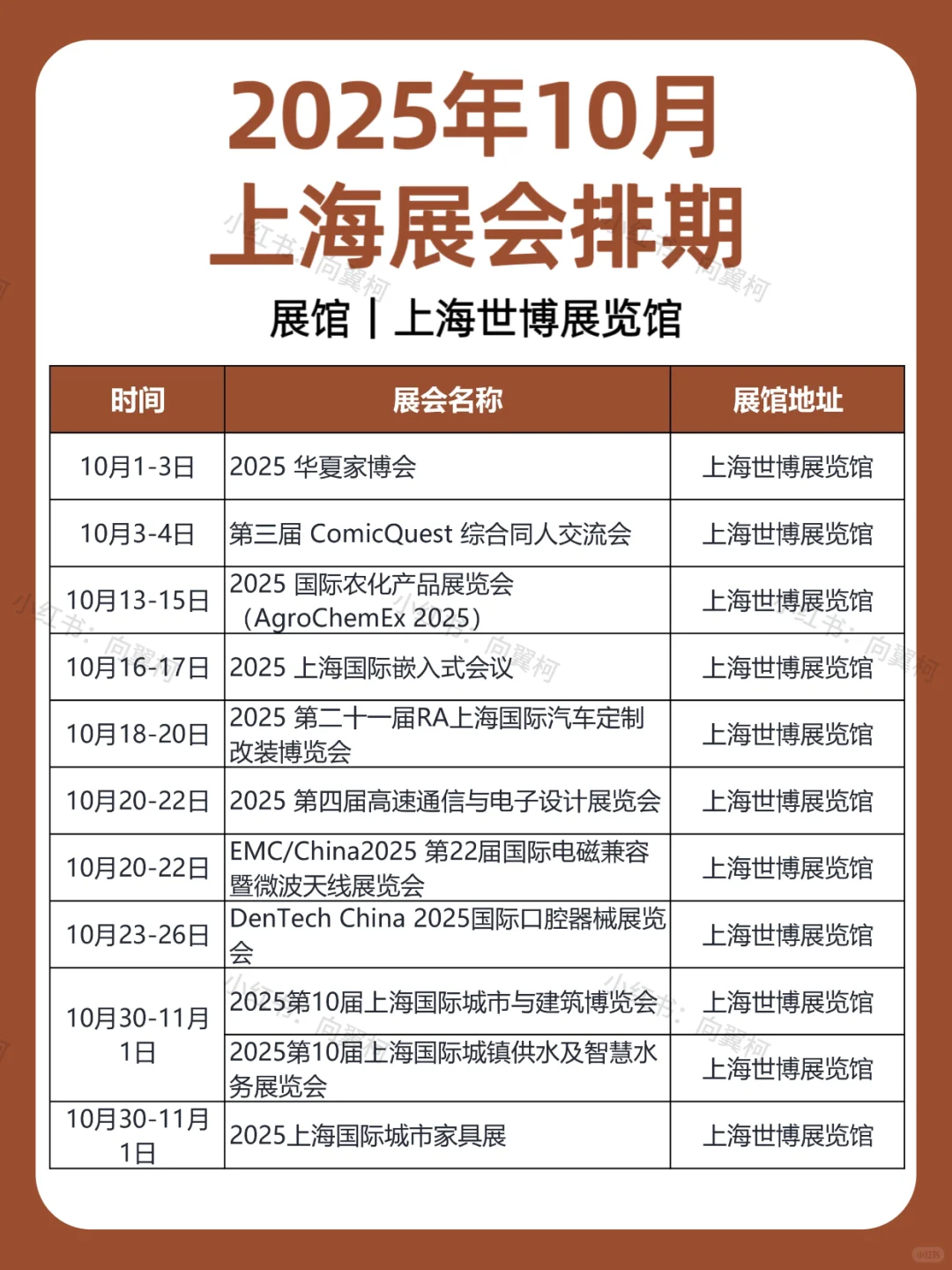 10月｜上海展会排期