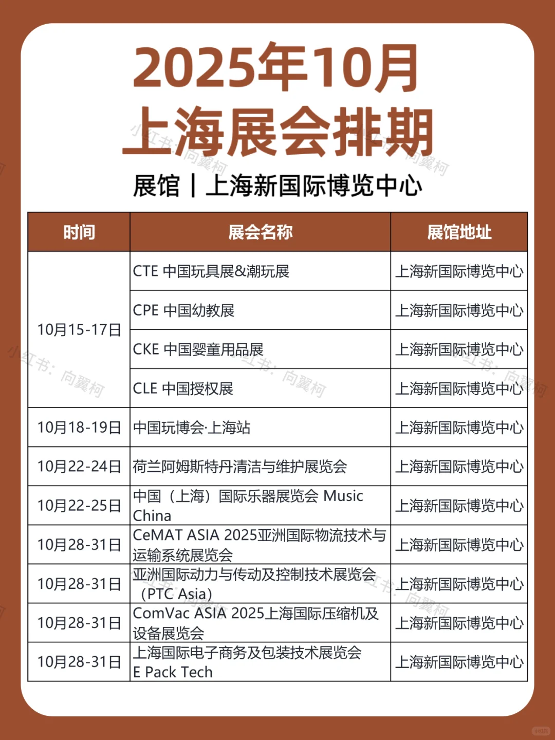 10月｜上海展会排期