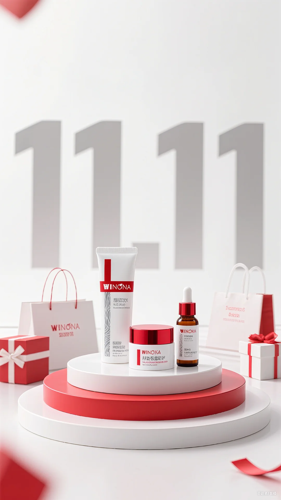 AI双11美妆电商展台背景-浅色系列