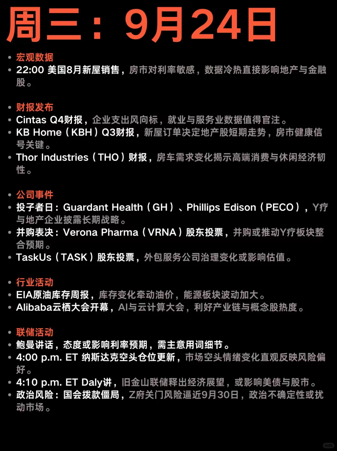 下周美股大事件合集：9.22-9.26