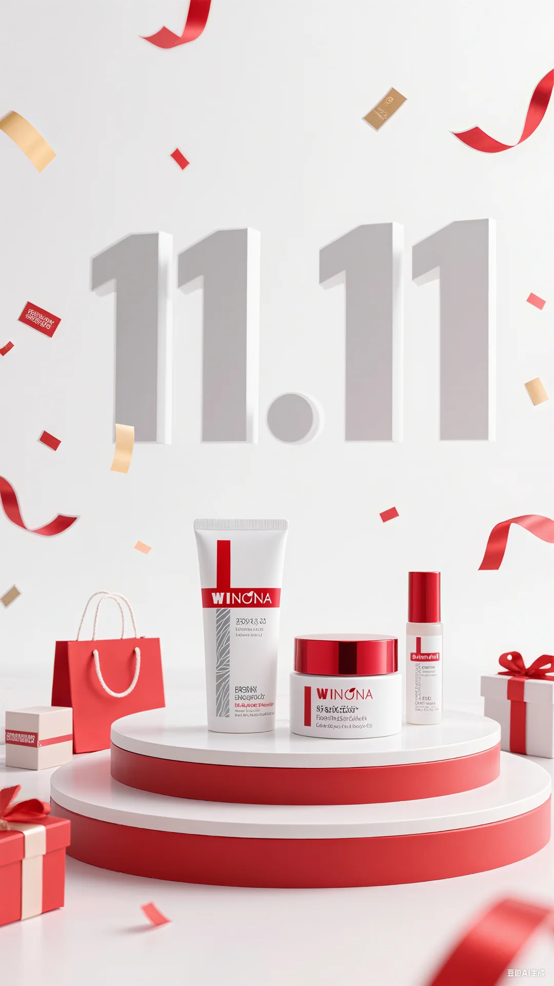 AI双11美妆电商展台背景-浅色系列