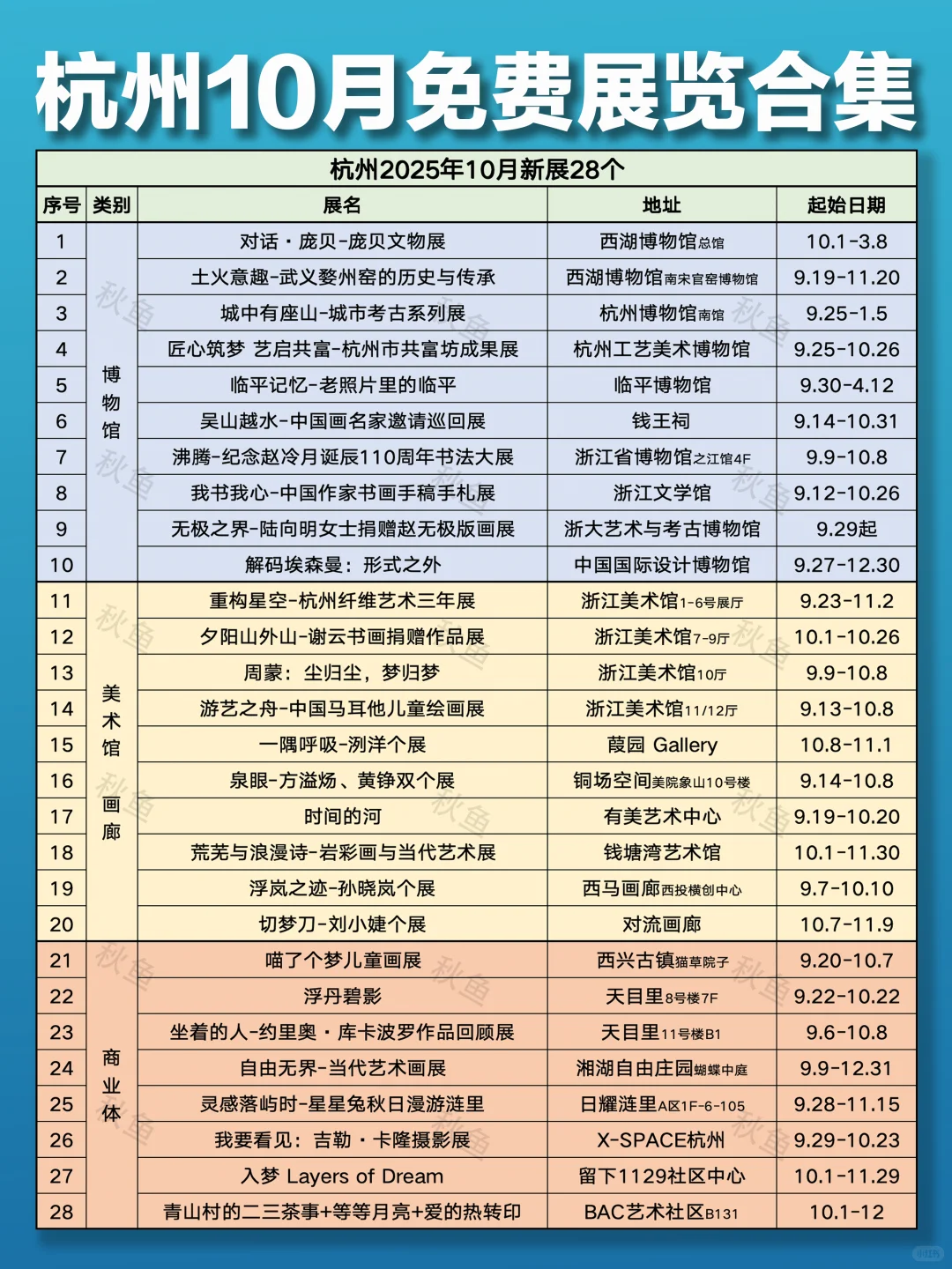 杭州10月99个免费展览❤️承包你的秋日文艺