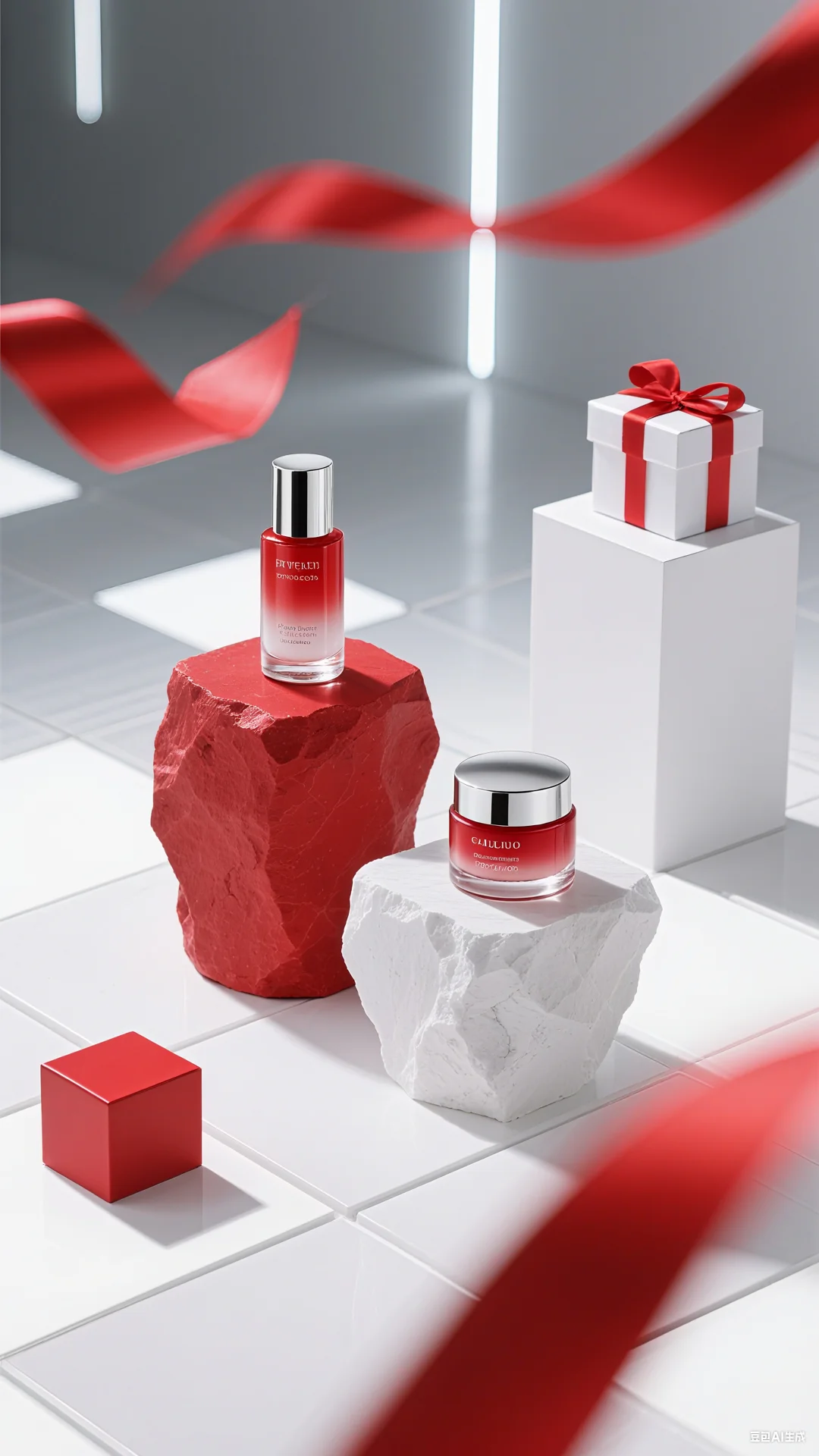 AI双11美妆电商展台背景-浅色系列