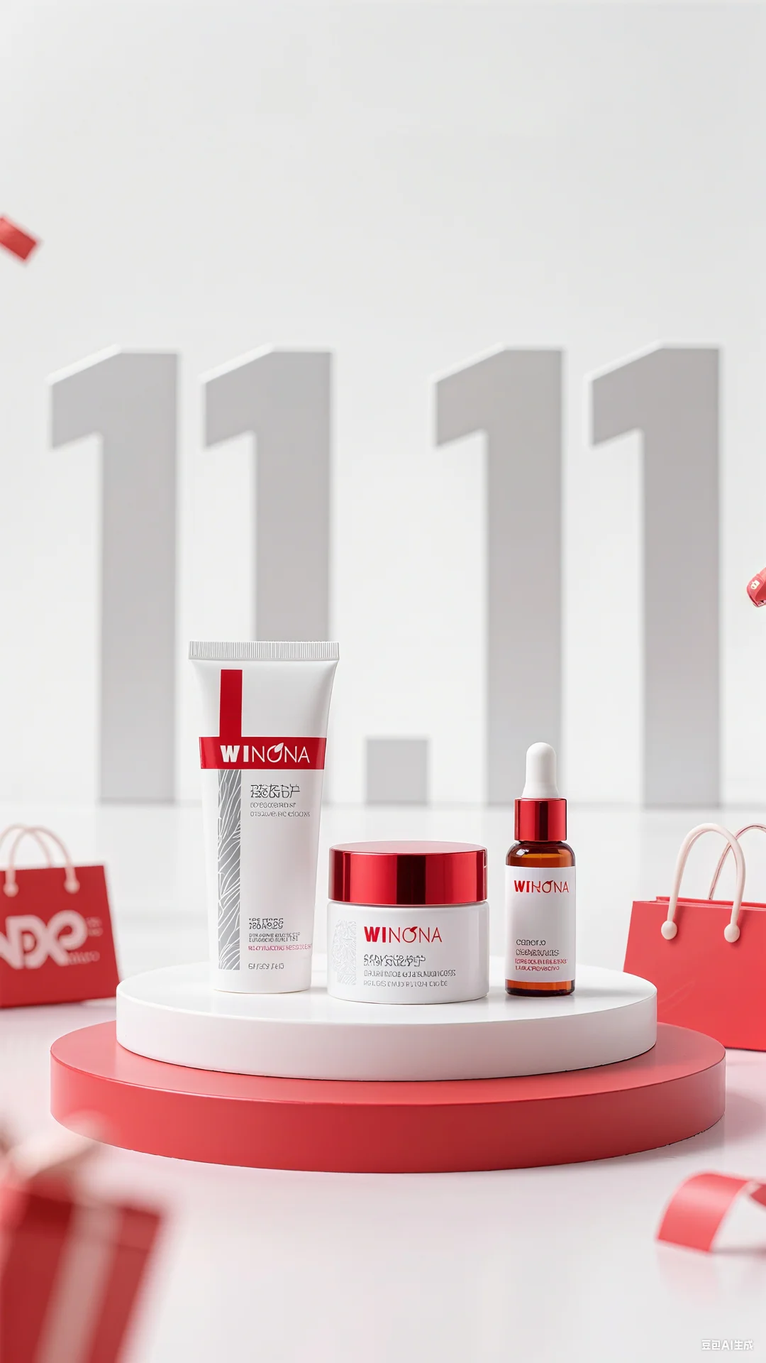 AI双11美妆电商展台背景-浅色系列