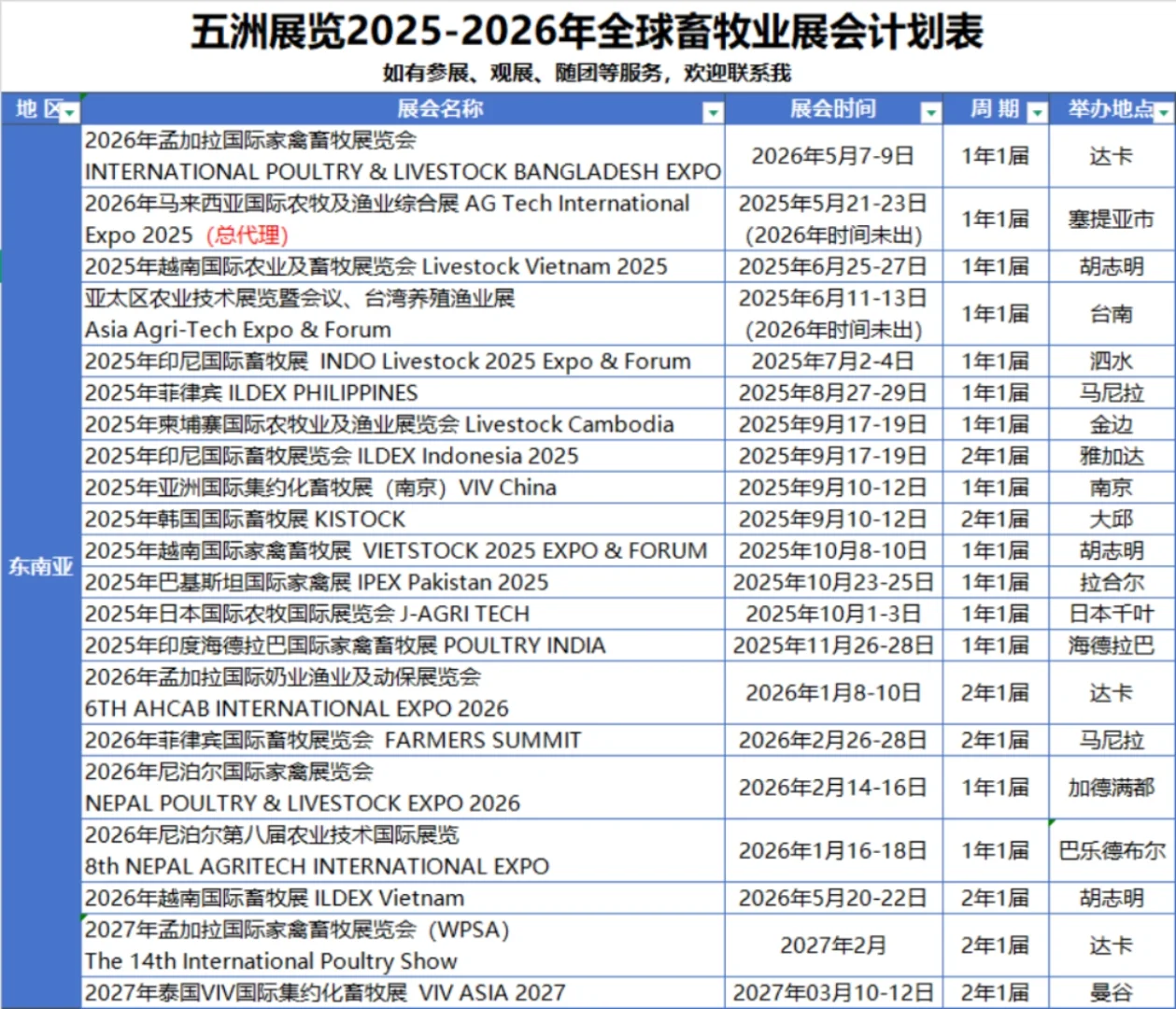 2025-2026年国际畜牧展计划表，快看一下