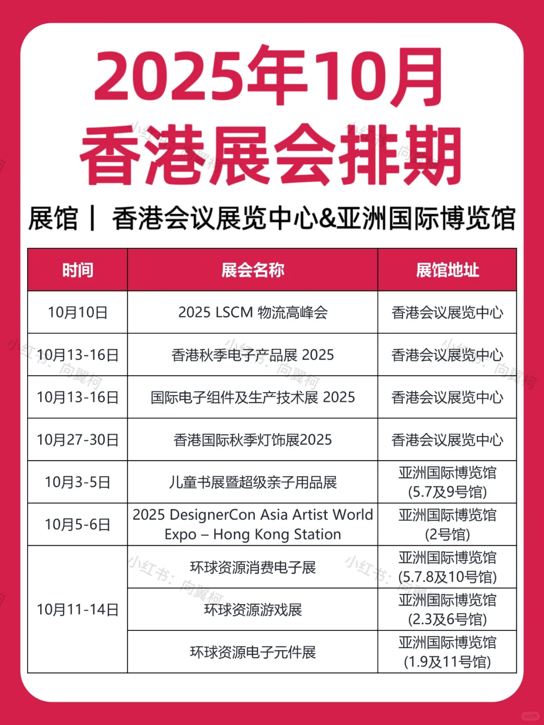 10月｜香港展会排期