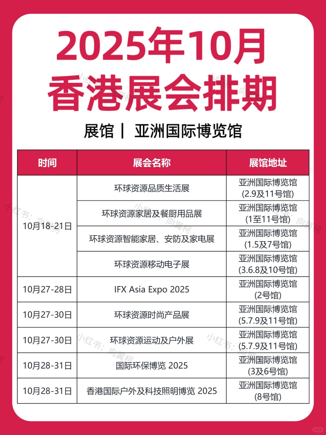10月｜香港展会排期