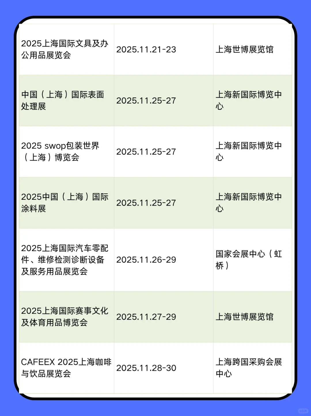 11月预告｜2025上海展会排期表（免费门票）