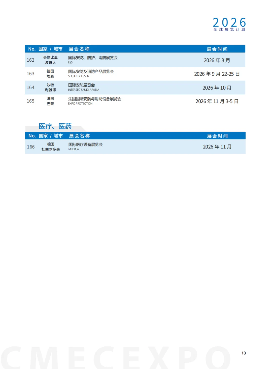 2026年西麦克展览全年国内外展览计划