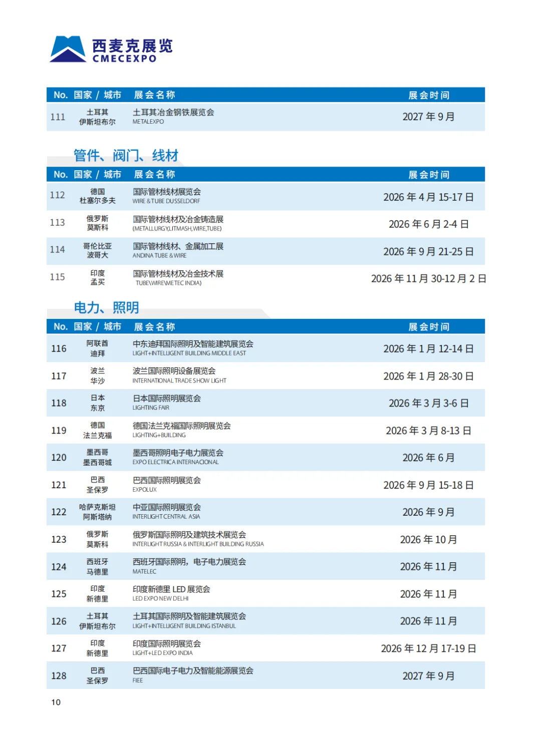 2026年西麦克展览全年国内外展览计划