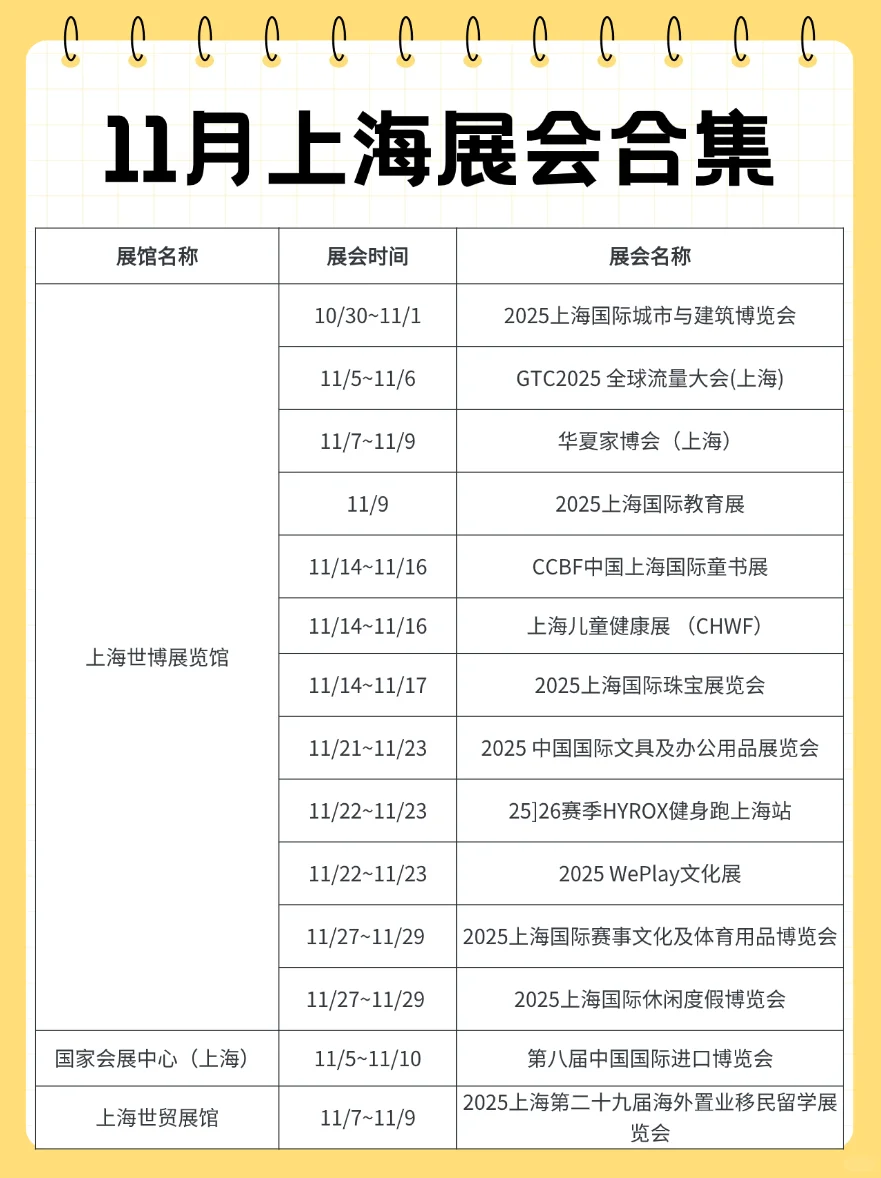 上海11月展会排期已更新!超多展会等你来逛
