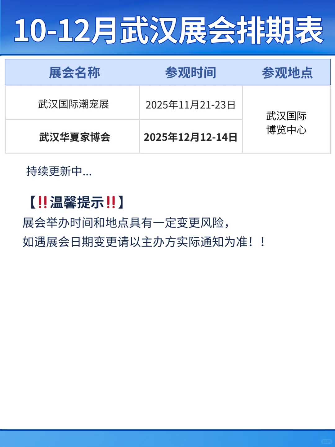 10-12月武汉展会排期预告