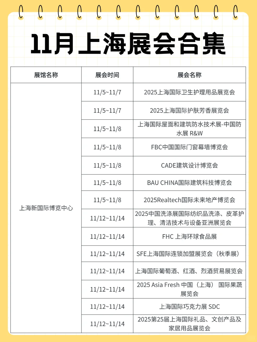 上海11月展会排期已更新!超多展会等你来逛