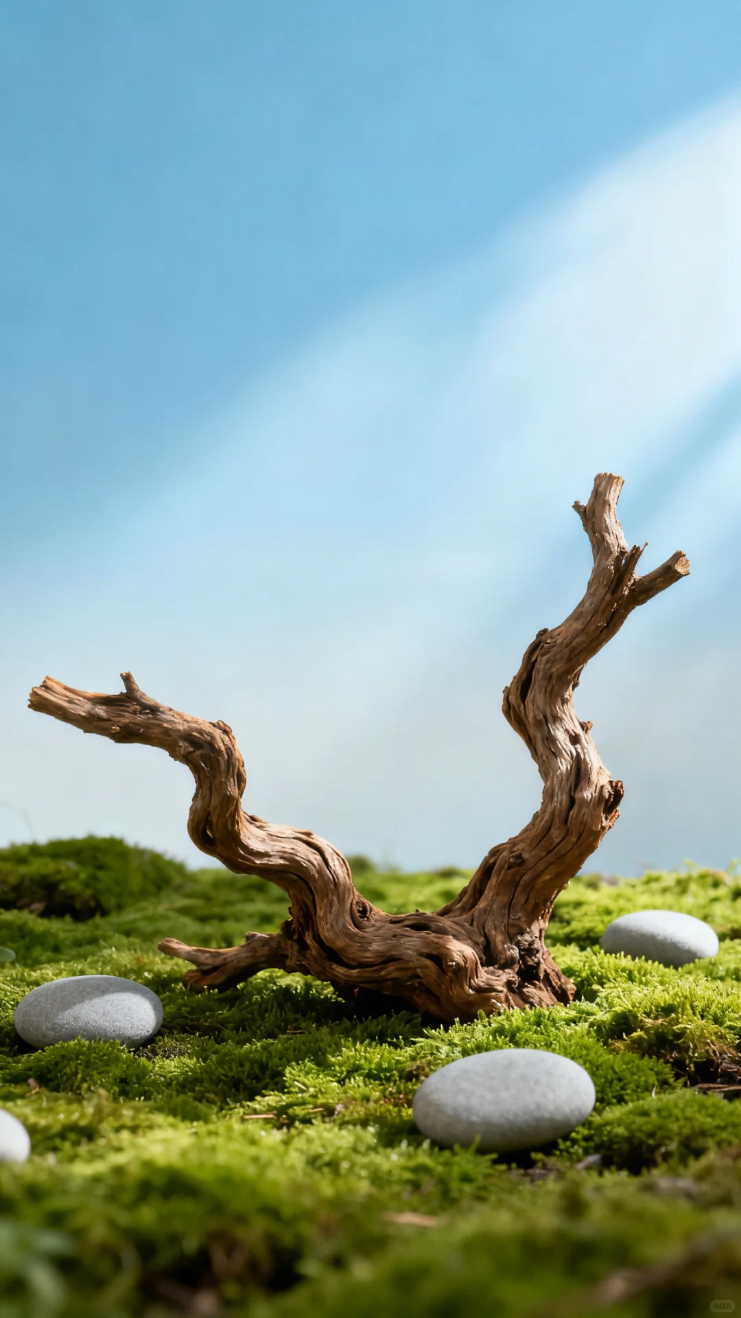 森系自然枯枝苔藓电商展台背景