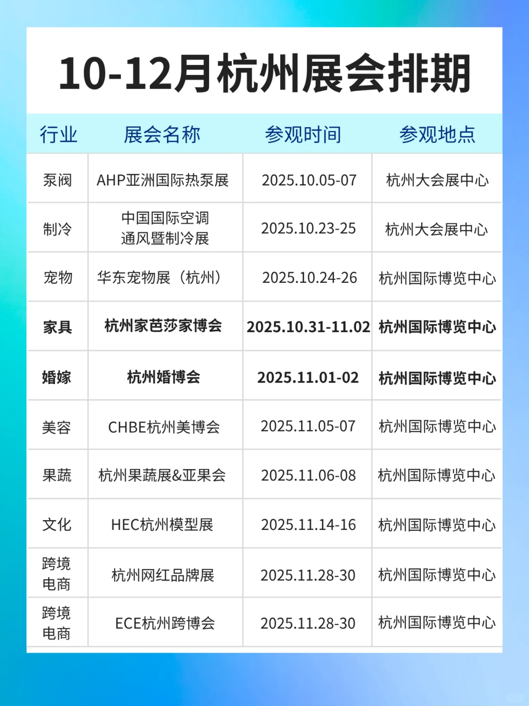 10-12月杭州展会排期表