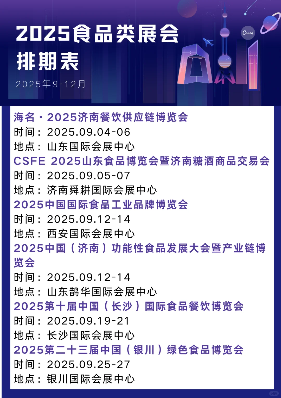2025年9-12月食品类展会排期表一览