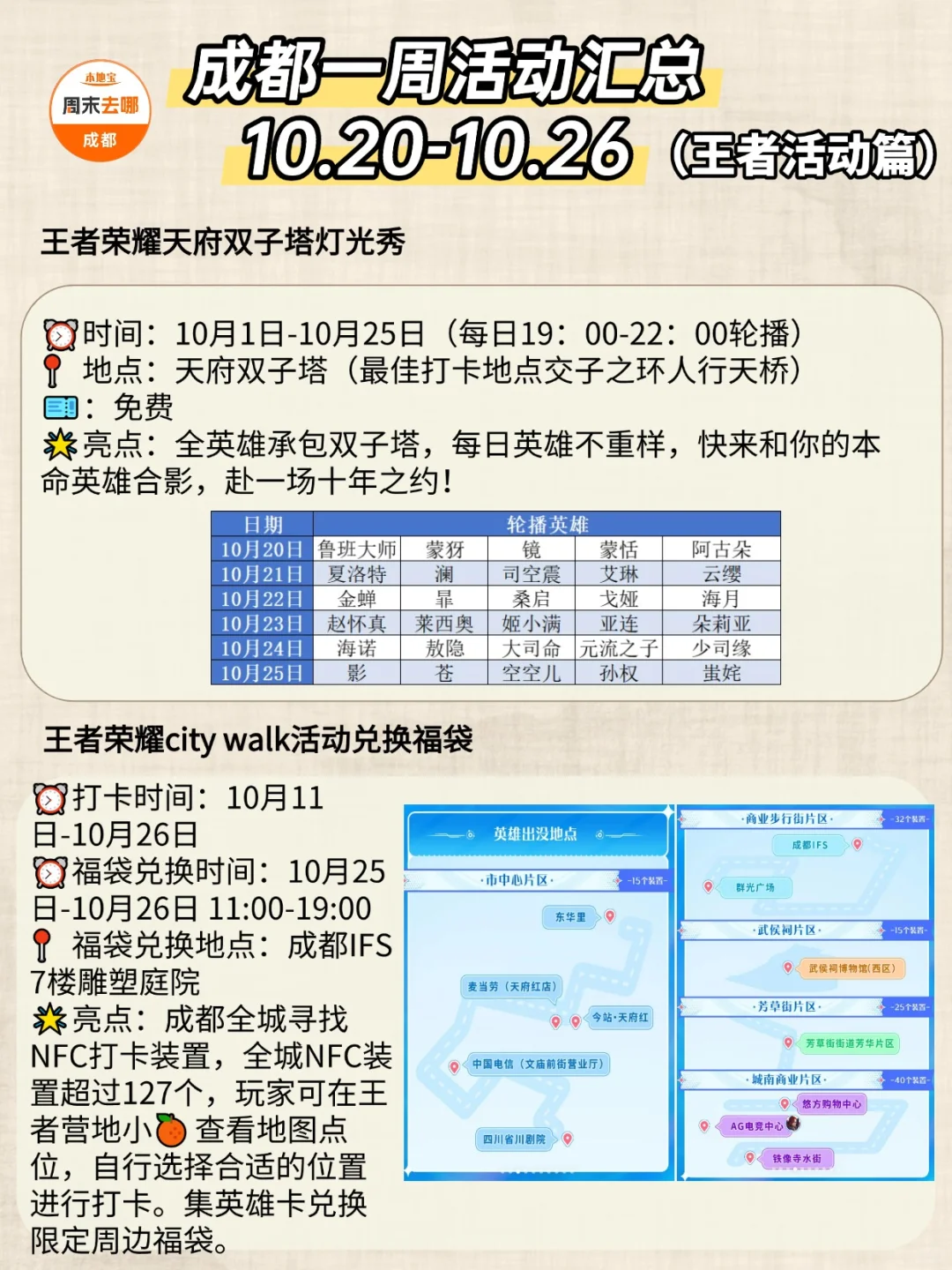 成都10.20-10.26本周活动指南！
