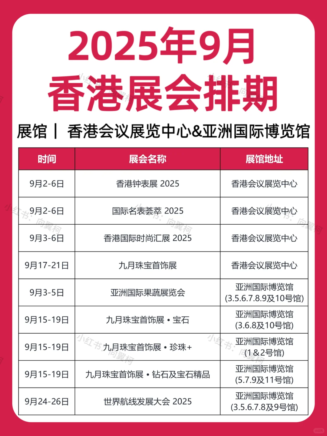 9月，香港展会排期