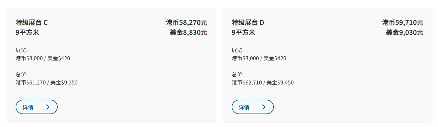 香港展的展位多少“米”