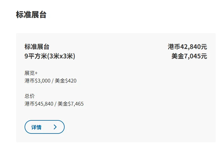 香港展的展位多少“米”