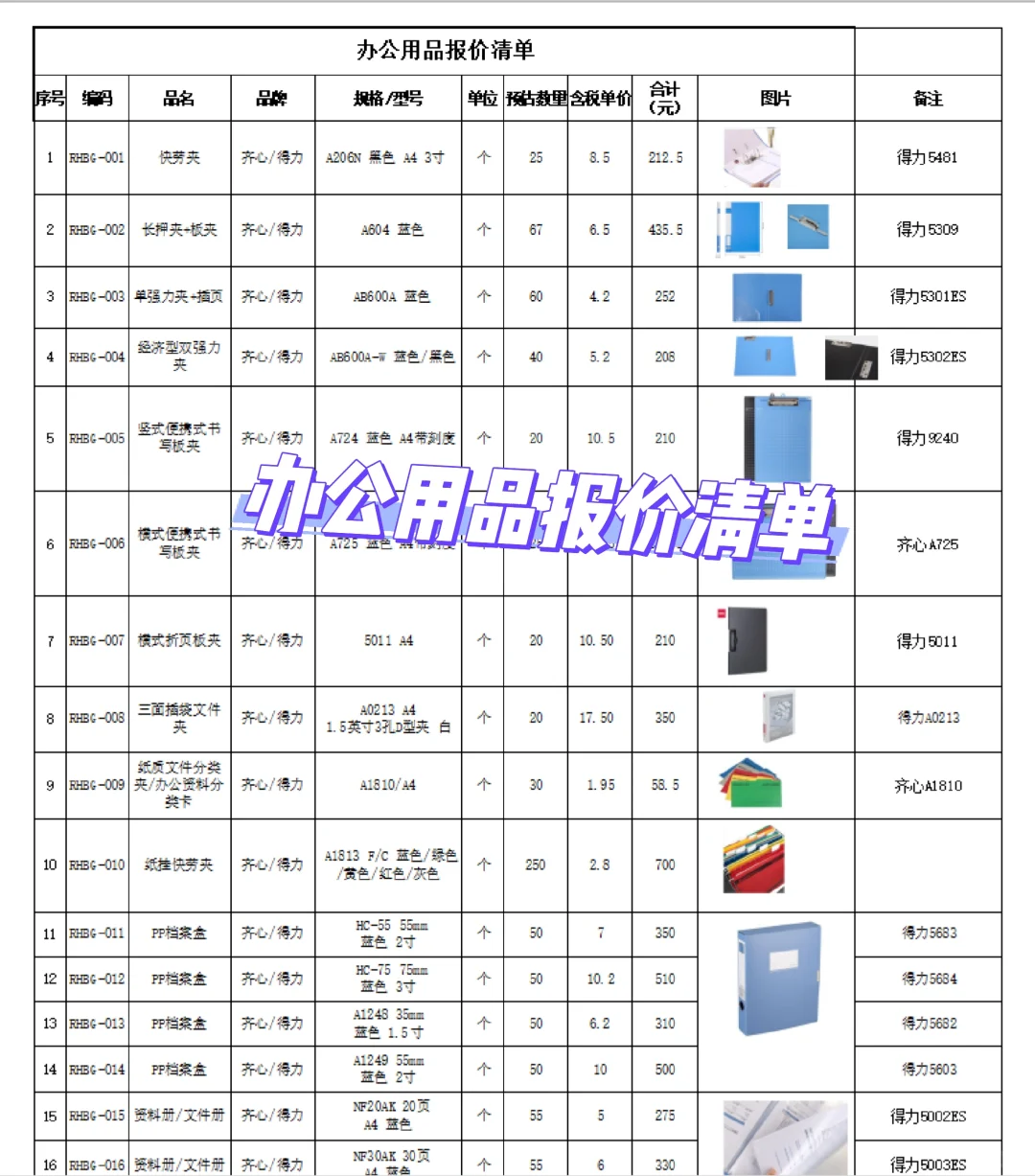 办公室必备的280件办公用品报价清单
