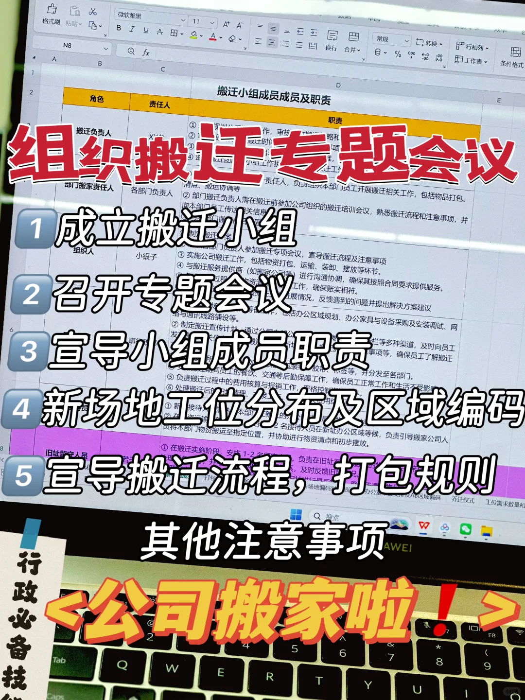 召开搬迁专题会议：成立搬迁小组，责任划分