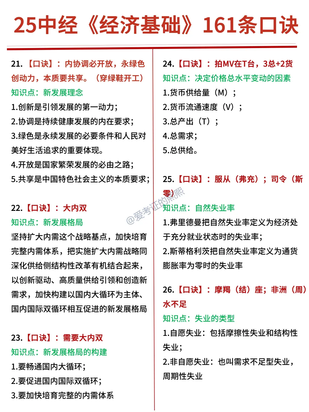161个中级经济师基础速记口诀,码住背!