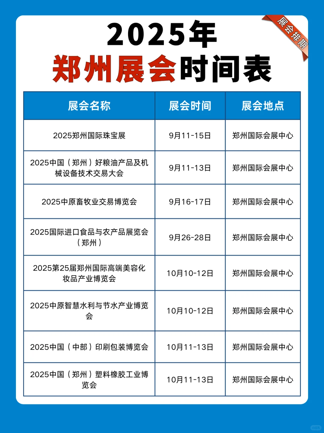 2025下半年郑州展会时间表 火速码住?