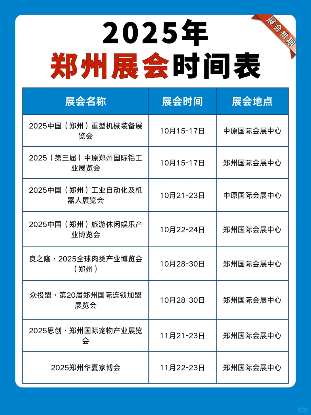 2025下半年郑州展会时间表 火速码住?