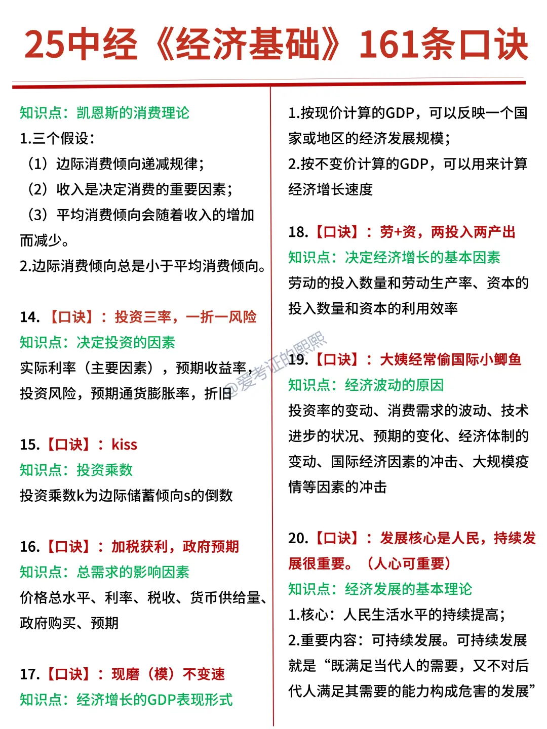 161个中级经济师基础速记口诀,码住背!
