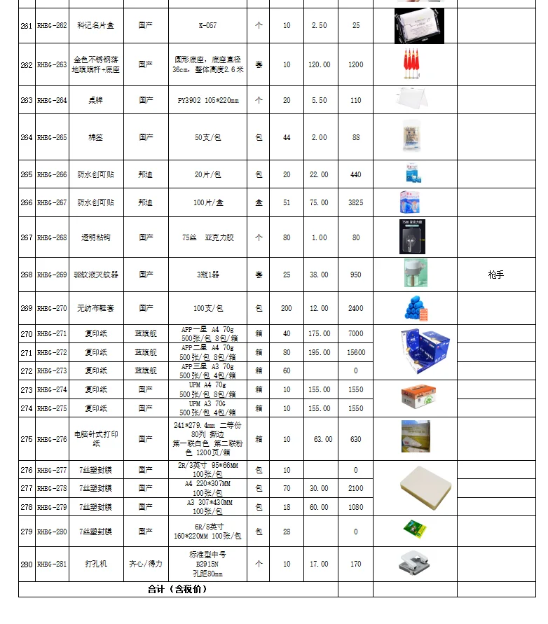 办公室必备的280件办公用品报价清单