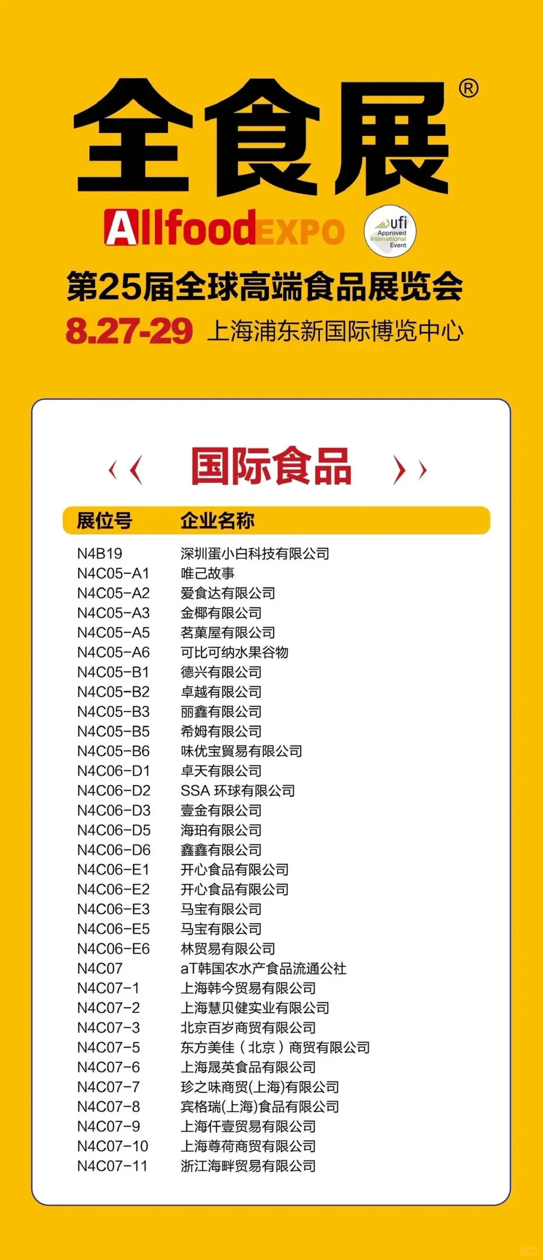 上海全食展参展商名录