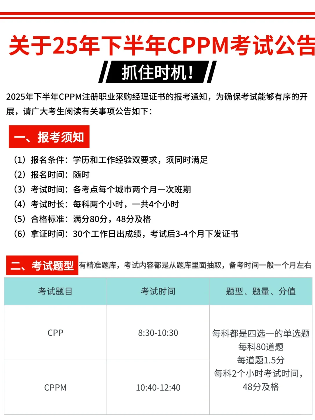 关于25年下半年CPPM考试公告