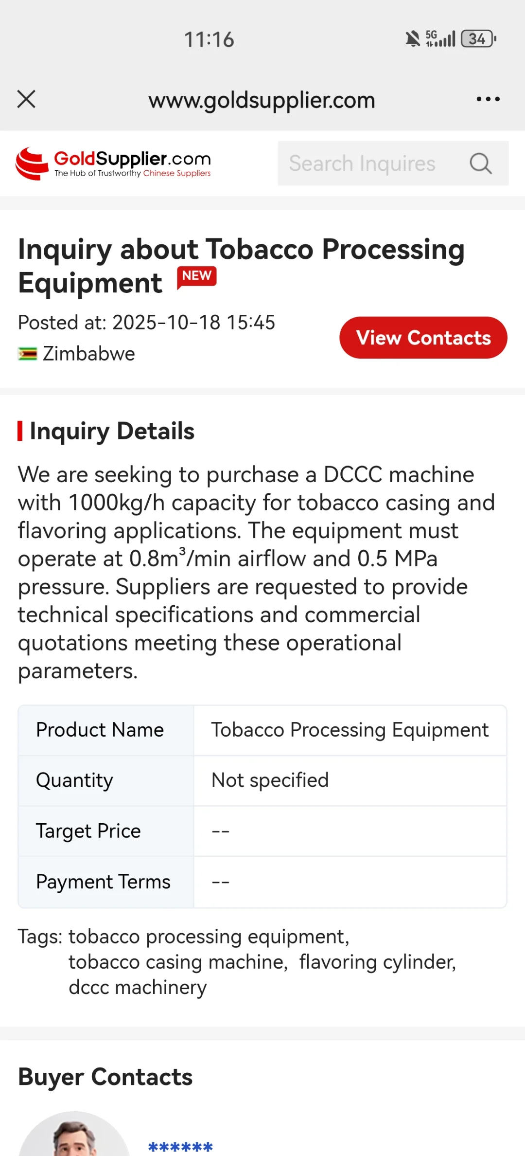 加料设备外贸采购，津巴布韦，盘他