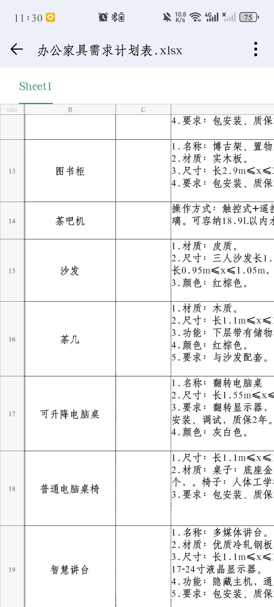 家具办公采购计划