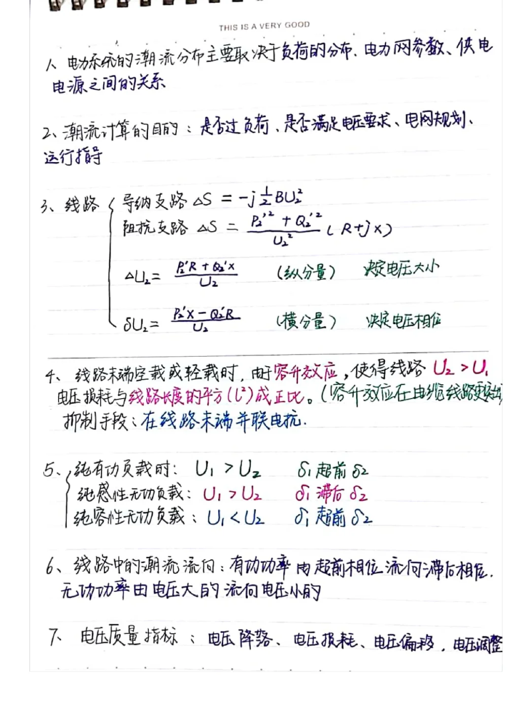 国网电力系统分析手写笔记总结（只写重点）