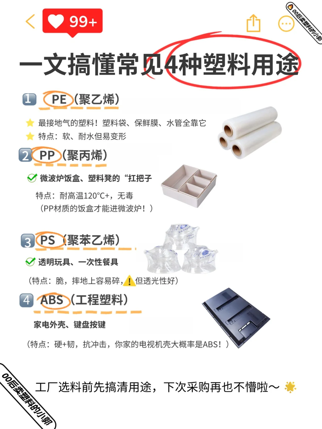 《塑料小白必看！PE/PP/PS/ABS在哪用？》