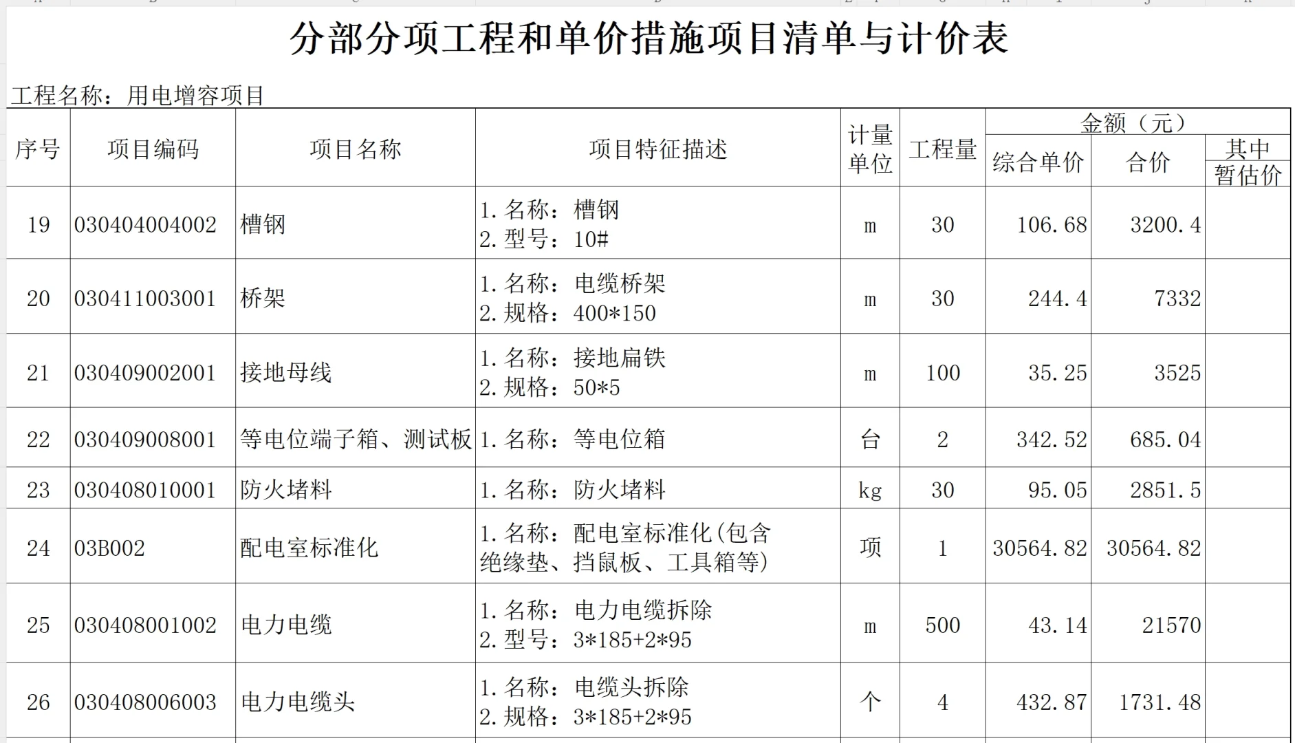 某生产公司用电增容项目