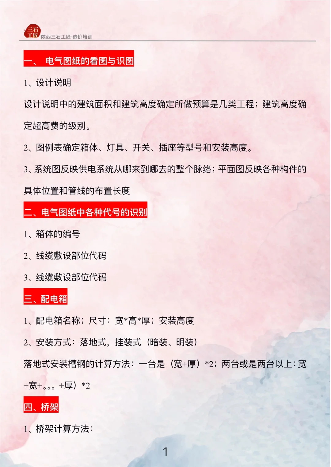 造价小白学造价? 电气预算列项总结??