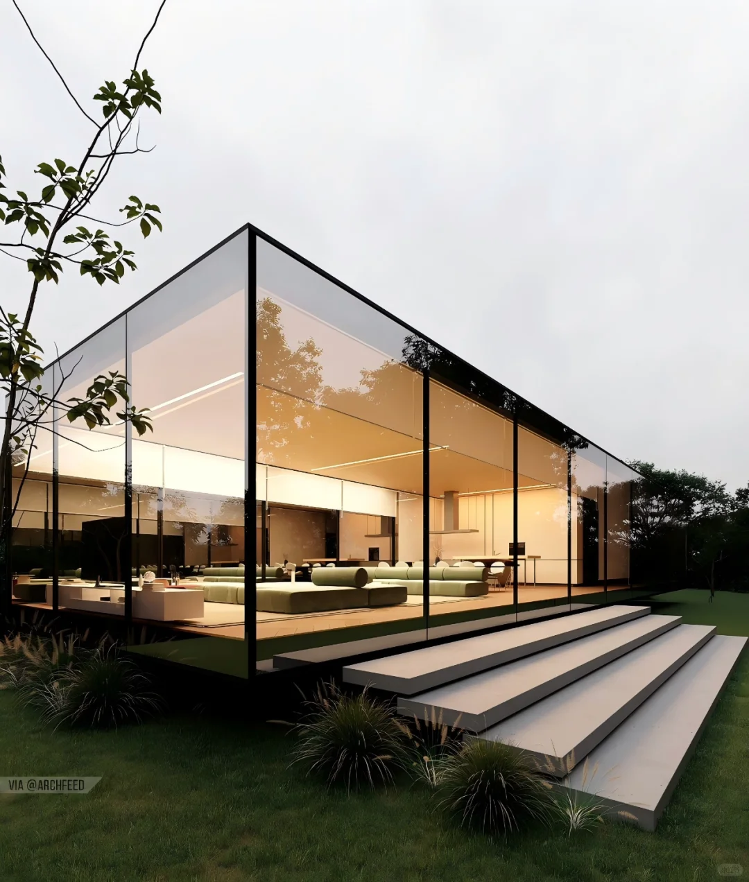 建筑住宅分享｜超极简玻璃梦幻房