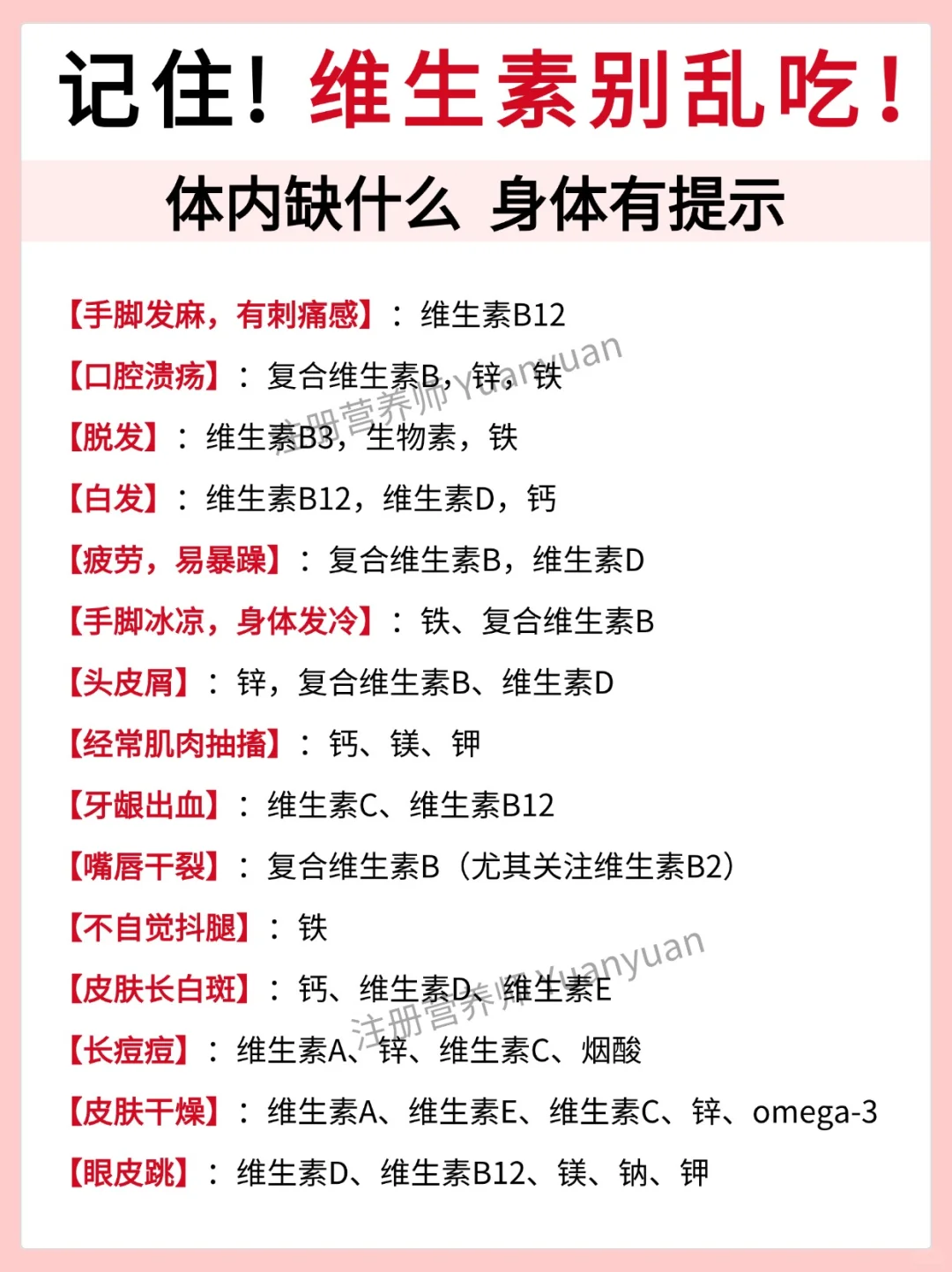 体内缺啥身体都有提示 维生素一定别乱吃