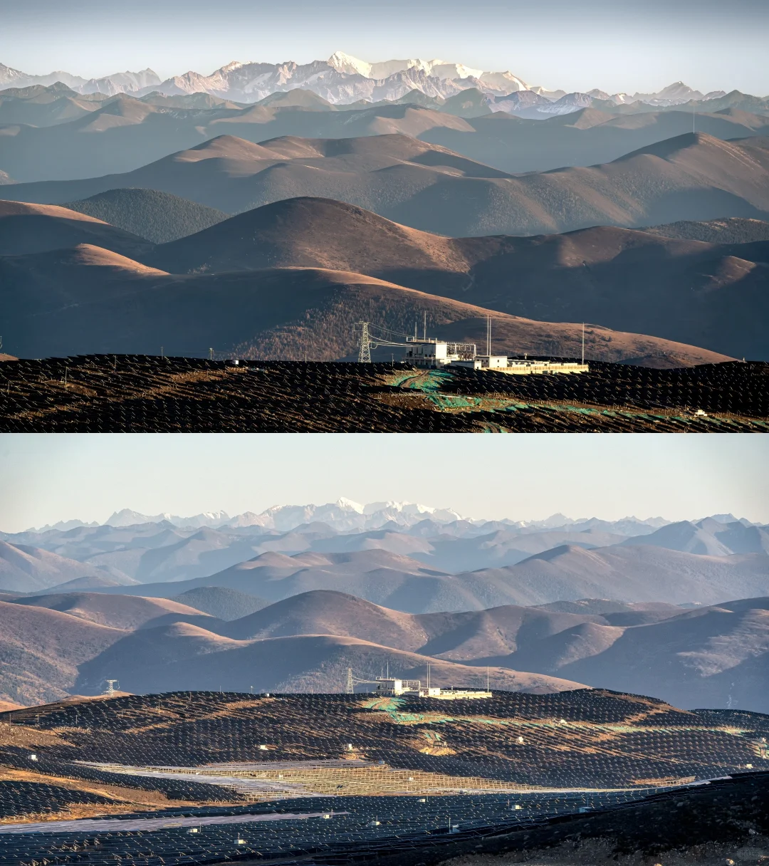 雪山下的光伏电站