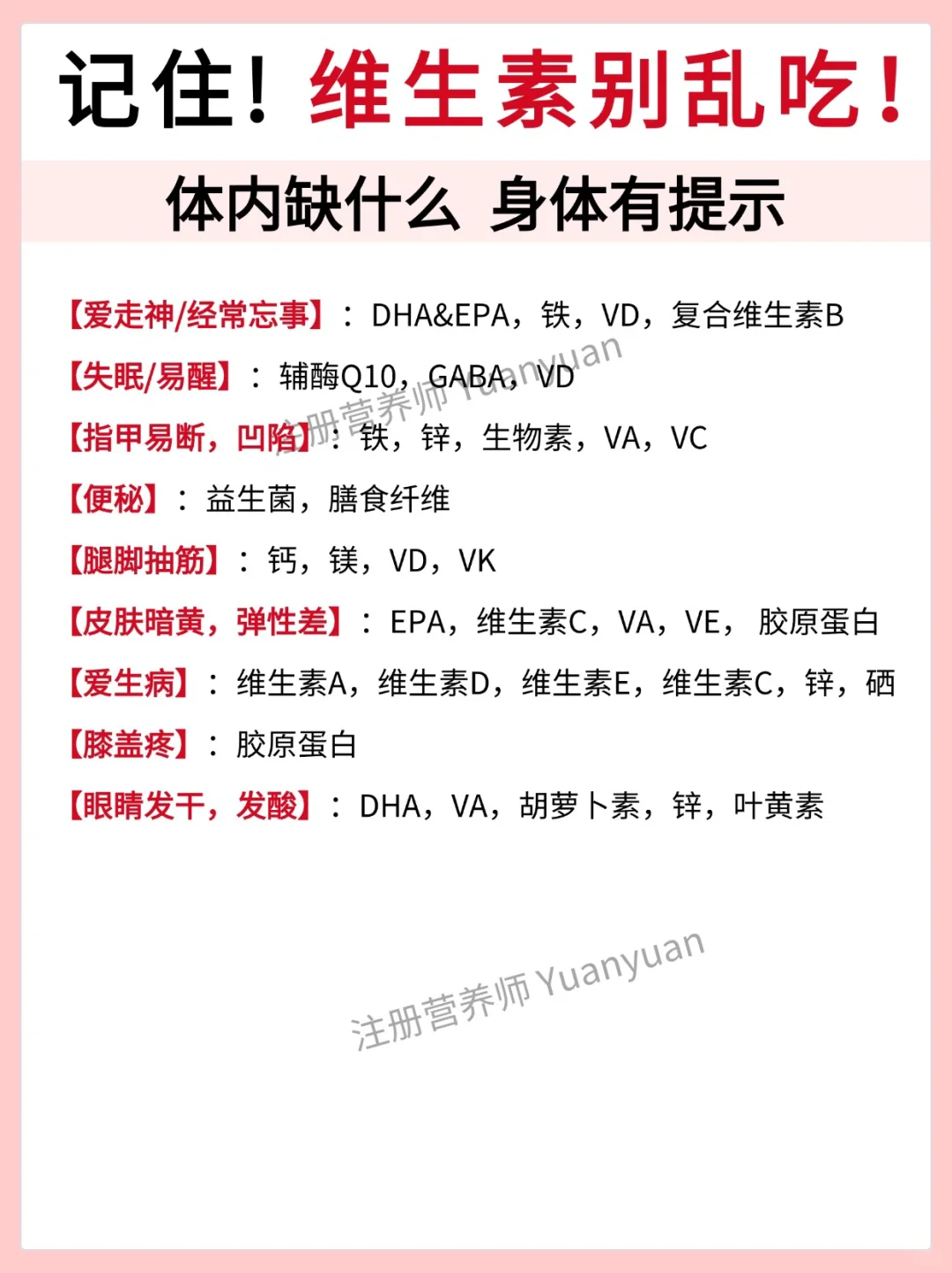 体内缺啥身体都有提示 维生素一定别乱吃