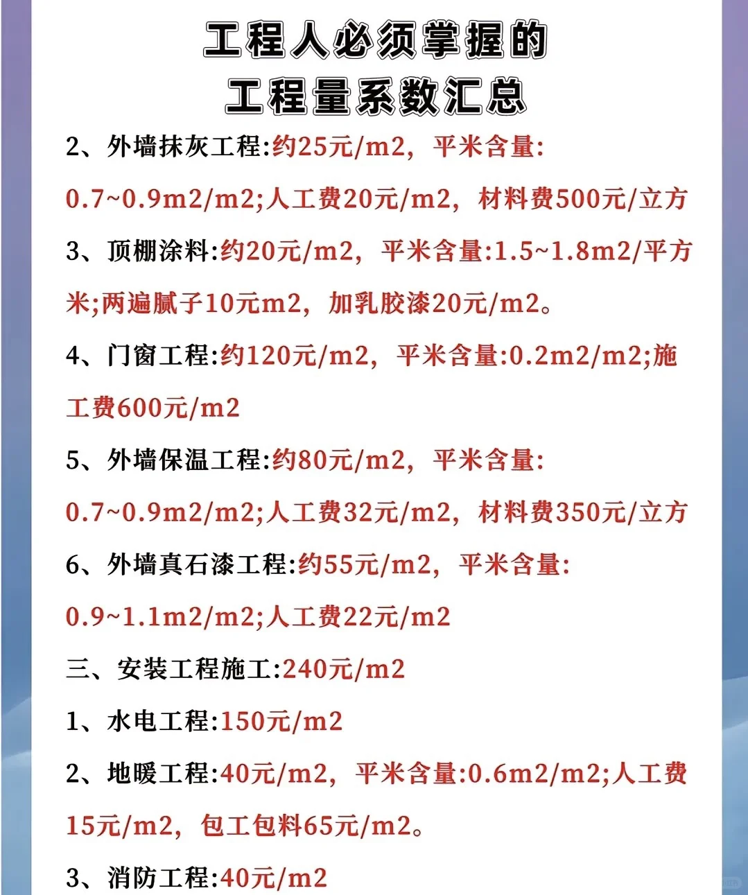 快速估算一个项目造价的便捷方法