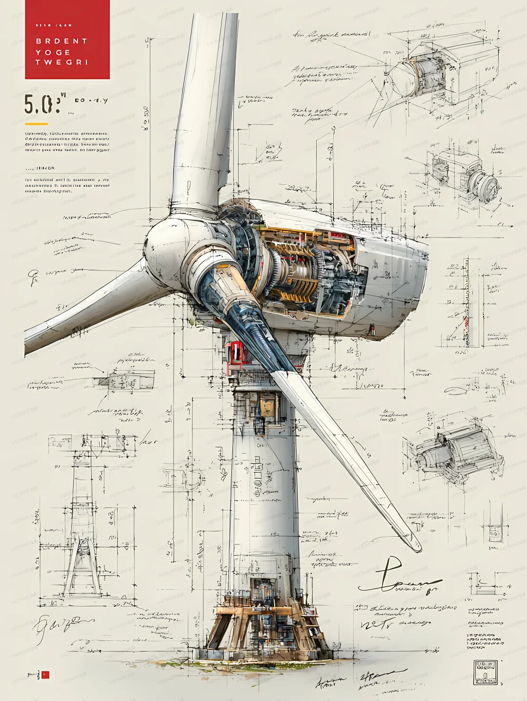 风力发电机分解图|提示词分享